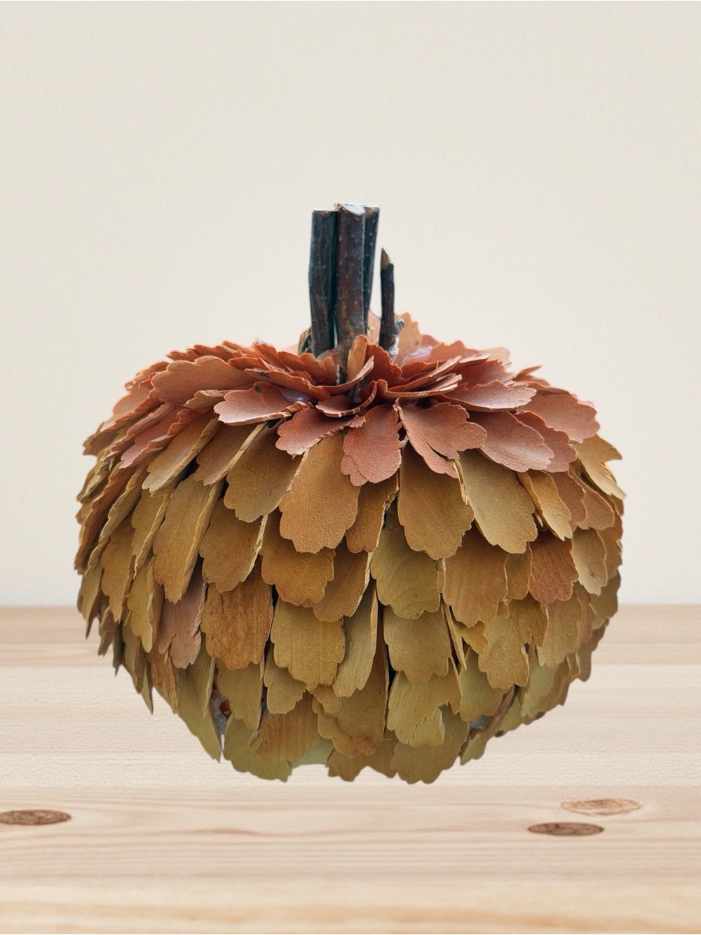 Ombré Orange Autumn Harvest Layered Wood Petals Tabletop Pumpkin 6”